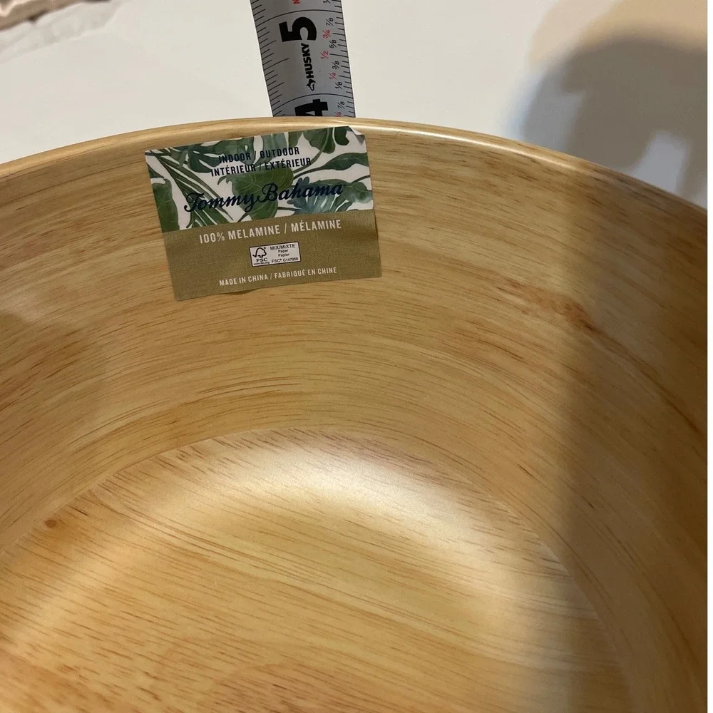 Tommy Bahama Salad Bowl Set 5pc Wood‎ Grain Melamine Coastal Outdoor Serving NEW